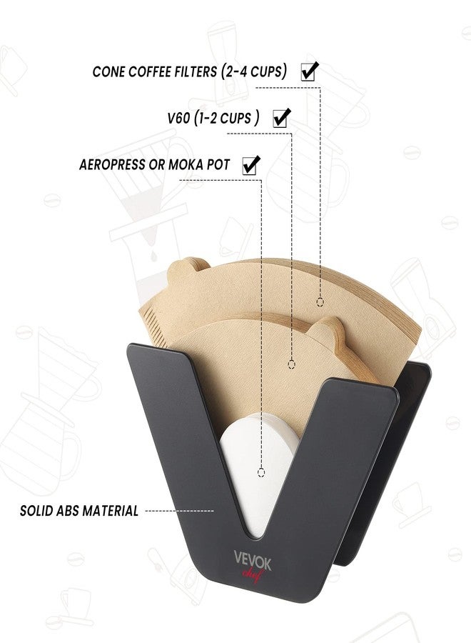 VEVOK CHEF Coffee Filter Holder for #1#2 Filter with 100 pcs #2 Filter Papers Storage Coffee Paper Rack Coffee Filter Black Paper Stand Coffee Accessories for Cone Coffee Filters - Image 2